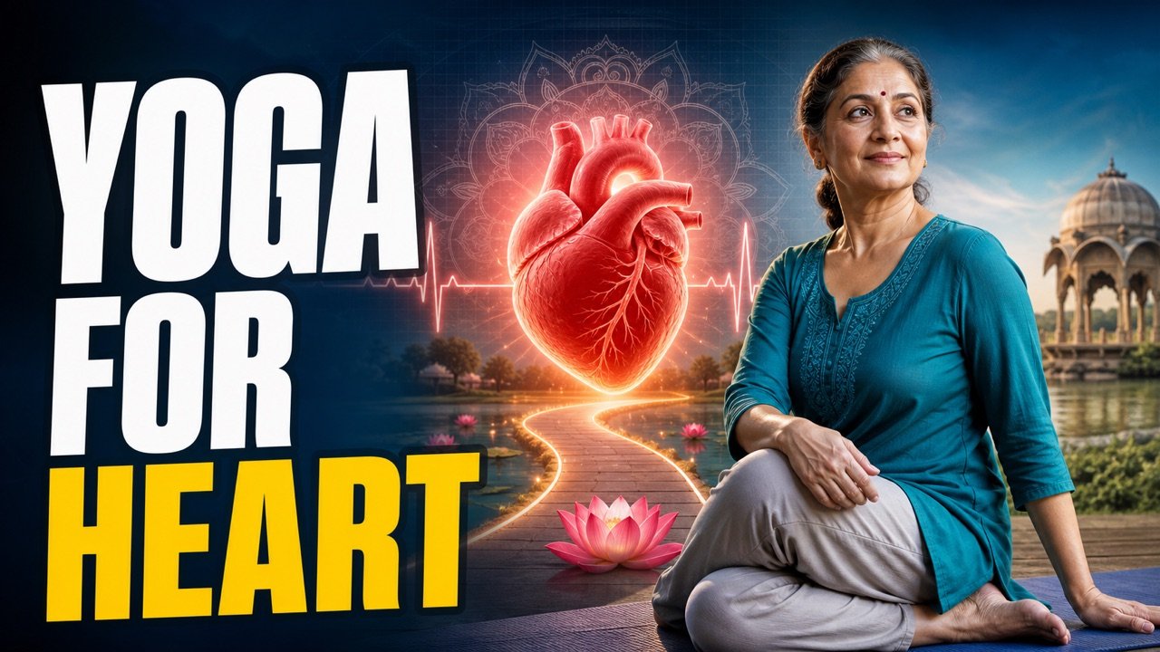 Indian woman practicing gentle yoga for cardiac rehabilitation