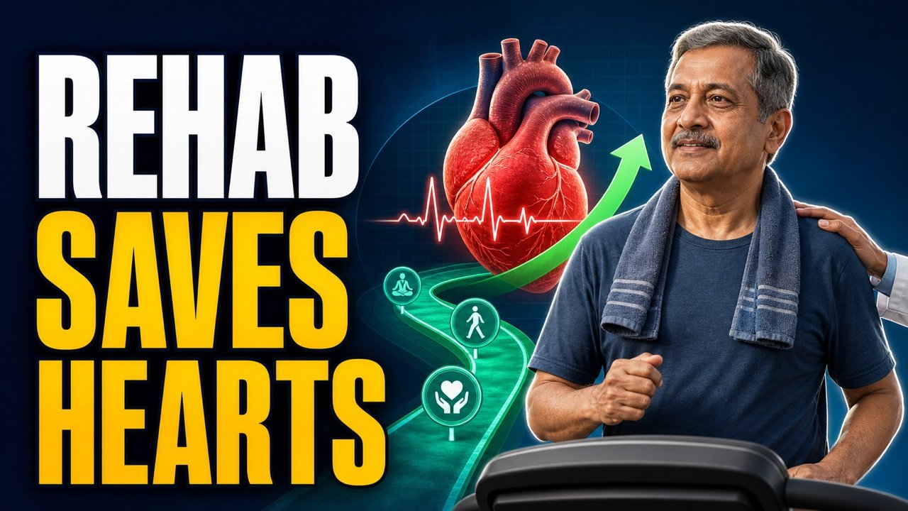 Indian cardiac patient walking safely during cardiac rehabilitation