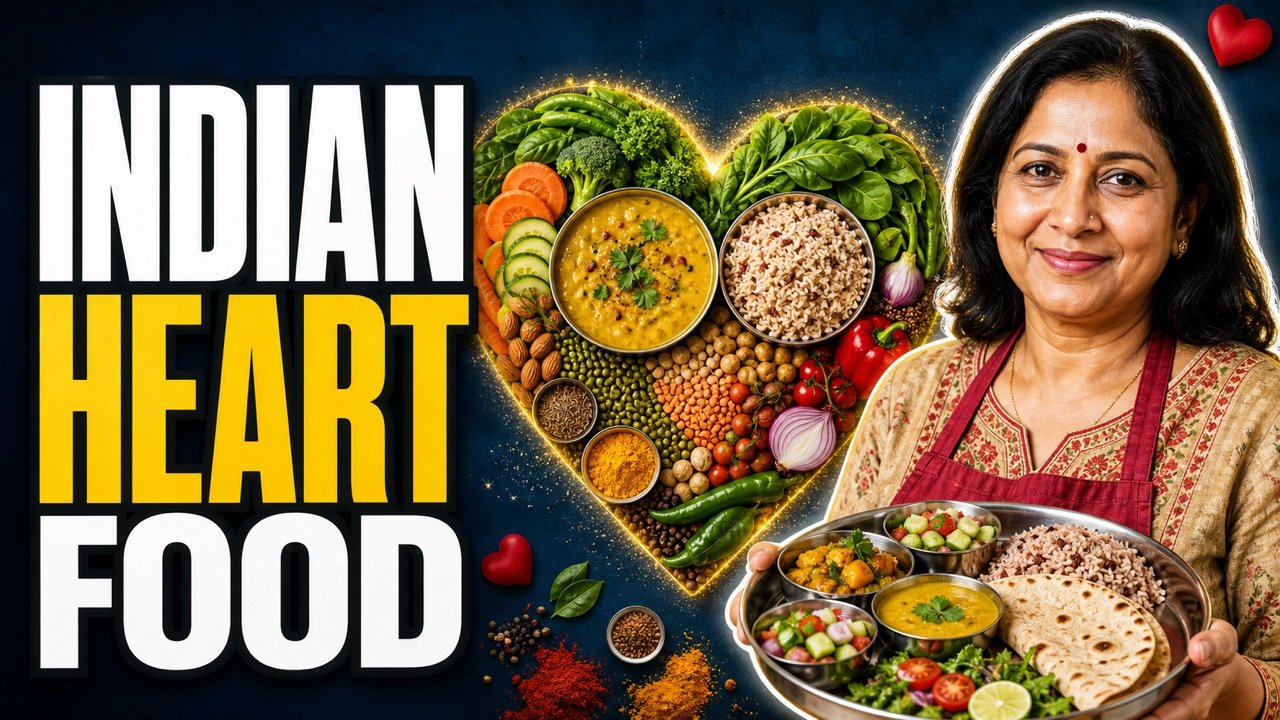 Indian woman presenting a heart-healthy Indian meal