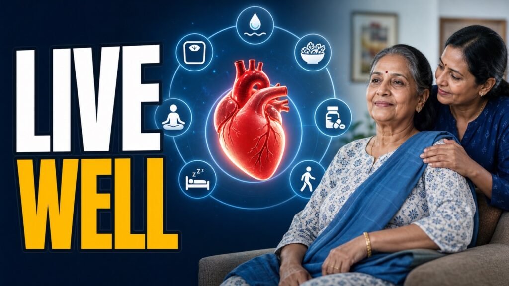 Indian woman with heart failure and supportive caregiver